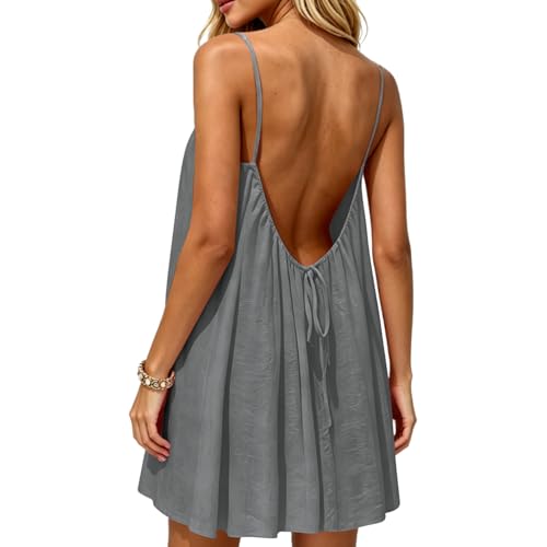 Women Dresses Backless Dress Sun Dresses Women Flowy House Beach Dress Open Back Cami Boho Cover up Sundress Sexy Outfit Grey