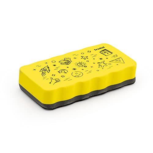 Image of Trodat Classmates Magnetic Whiteboard Duster - Yellow Lightweight Non-Toxic Board Eraser for Dry Erase Markers & Chalk - Smudge-Free Cleaning for Classroom, Home & Office
