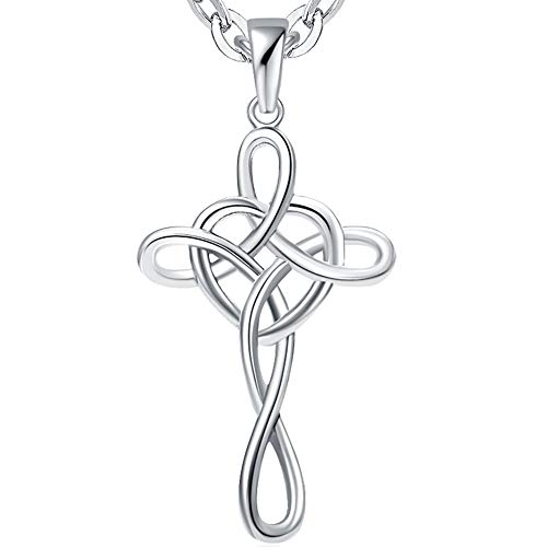 Jude Jewelers Stainless Steel Love Knot Heart Shaped Cross Pendant Necklace (Silver)