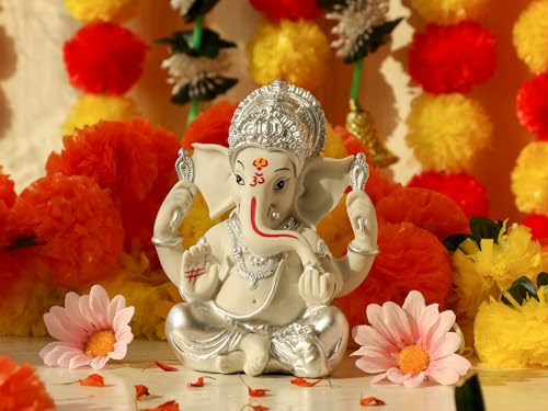 Estatua de Ganesha tono plateado 5.6 pulg miniatura 3