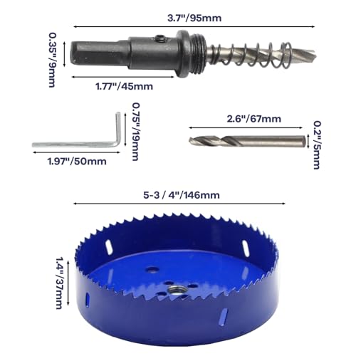 Image of Luomorgo 146mm /5 3 /4 inch Hole Saw, 1 1 /4 inch Cutting Depth | HSS Bi-Metal, For Wood Cornhole Boards, For Plastic Drywall, For Metal Sheet