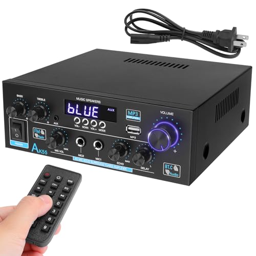 Bluetooth アンプ 5.0 HiFi ステレオ パワーアンプ レシーバー 2.0 チャンネル 2X70W ミニ アンプ 小型 ホーム オーディオ アンプ 低音/高音エコーコントロール FM/USB/AUX/MIC/光ファイバー/同軸入力 スピーカー用