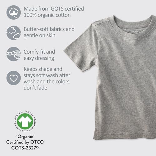 Image of Butterblu Taylor 5-Pack Short Sleeve T-Shirts 100% Organic Cotton | GOTS Certified Organic Cotton for Baby, Toddler Girls, Boys, Unisex, Made to Match Layering Solid Colors