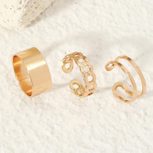 Anel Ajustável Feminino Kit Com 3 Anéis Minimalista Elegante dourado