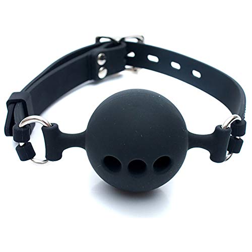 Boule buccale respirante gag - boule en silicone respirante gag avec trous bouche ouverte gag sex toy pour amant fétiche (Noir,3,8 cm)