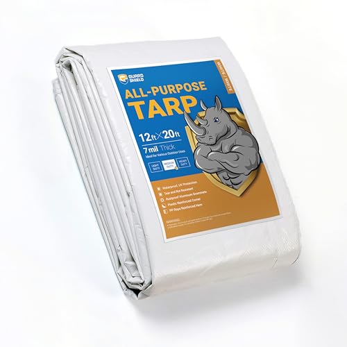 GUARD SHIELD White Tarp 12x20 Feet Medium Duty All Purpose Poly Tarps Cover 7mil