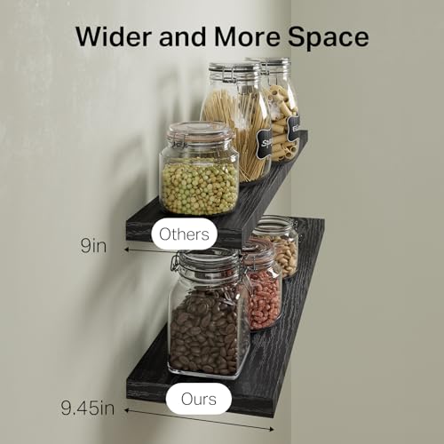Image of BAYKA Floating Shelves for Wall, 36 inches Long Wall Mounted Rustic Wood Shelves for Bathroom, Bedroom, Living Room, for Book /Storage /Decor with 30lbs Capacity - Black,Set of 3