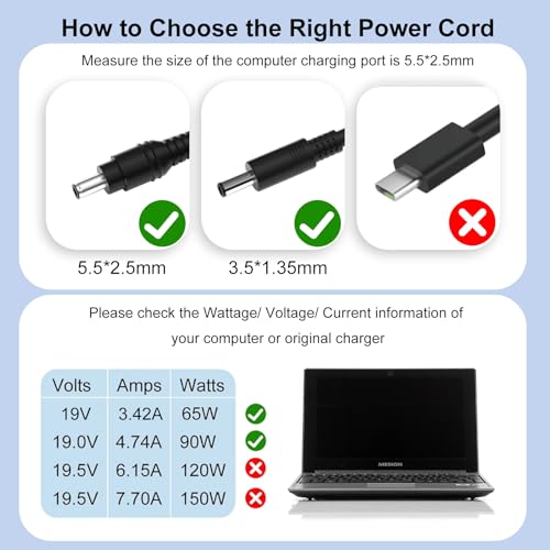 90W oplader compatibel met Medion Akoya P17619 P17615 P17613 P15647 P15648 P15649 E14303 E14308 E13203 E15303 E15407 laptopvoeding - Afbeelding 3