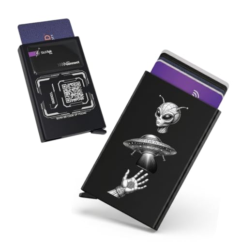 Image of Zip-Tap NFC Digital Contact Sharing Wallet, Black Metal, Alien | Laser Engraved Cyberpunk Design, Software Included, RFID Blocking