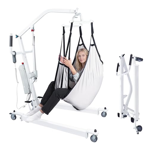Image of Electric Foldable Patient Lift for Home with Sling, Adjustable Patient Lift Wheelchair Nursing with 4 Casters for Caregivers Home Seniors, Electric Adjustable Sit to Stand Chair for Elderly 450Lbs