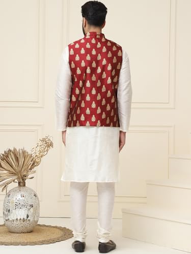 Image of SOJANYA (Since 1958 Men's Silk Blend Kurta Pyjama With Nehrujacket Set