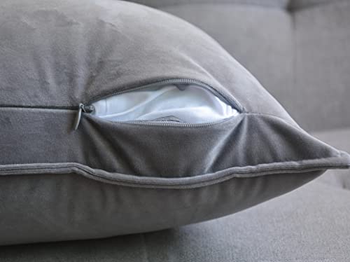 Lutanky Light Grey Velvet Cushion Covers 45cm x 45cm Decorative Square Throw Pillow Covers (Pack of 2) Soft Piped Pillowcases for Sofa Bedroom with Invisible Zipper 18 x 18 Inch - Image 3