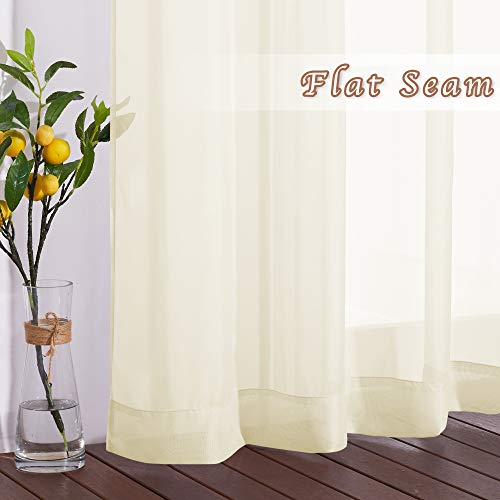 Image of NICETOWN Sheer Curtains for Kitchen - Solid Window Treatment Voile Panels for Bedroom (One Pair, W54 x L63, Cream Beige)
