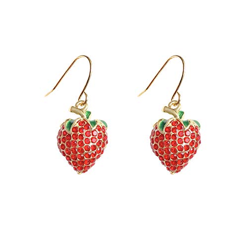 Cute Creative Lightweight Lifelike Pink Peach With Leaf Drop Dangle Earrings Sweet 3D Dried Flower Red Cherry Strawberry Drop Earrings Charm Stereo Fruit Jewelry for Women Girls Gifts-B strawberry