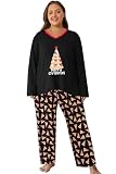 Vozanet Women Plus Size Pajama Sets Sexy V Neck Long Sleeve Long Pants Sleepwear Elegant Floral Patterns Lounge Set Size XL to 5X for Winter Nighty, Xmas Pizza, 5X-Large