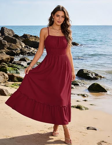 Image of GRACE KARIN Women's Summer Maxi Dress 2026,Smocked Ruched Bust Sundress with Adjustable Straps & Pockets-Beach Vacation Dress