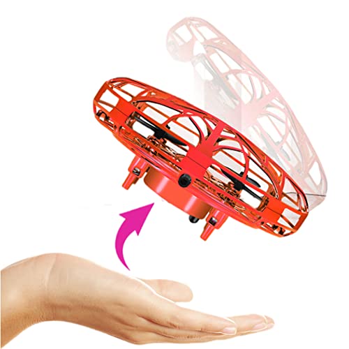 Hand Operated Mini UFO Toy for Kids - Sensor Drone Indoor Flying Spinner Toy 360Â°Rotation with LED Light Magic Drone for Boys and Girls Age 12-16(red)