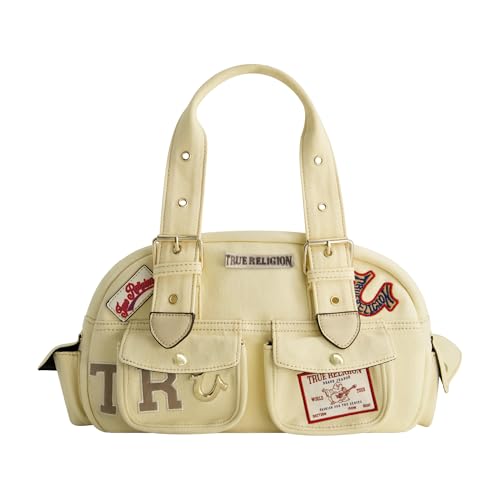 True Religion Satchel Bag, Multi-Patch Women's Handbag with Adjustable Shoulder Strap, Beige, One Size2