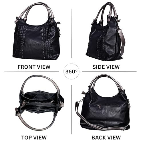 Women’s Hobo Bag – Large Vegan Leather Shoulder Purse with Woven Texture, Stud Accents & tote bag for women4