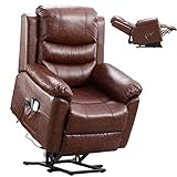 Pongsona Electric Power Lift Recliner Chair Sofa heated Vibration Massage Lift Chairs Recliners For Elderly,Soft Leather Recliner Motorized Living Room Chair With 2 Side Pockets, Up to 330 LBS (BROWN)