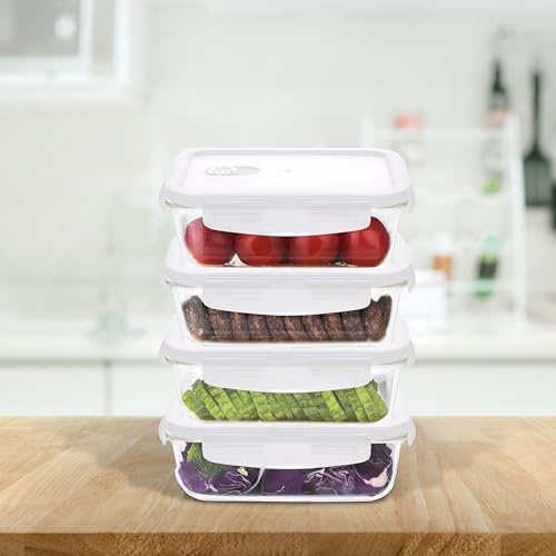 Image of Cutting EDGE 370ml Rectangular Borosilicate Glass Food Container (Set of 4) | Lunch box, food preservation, pantry storage, microwave use, transparent design, daily kitchen use, for food Preparation