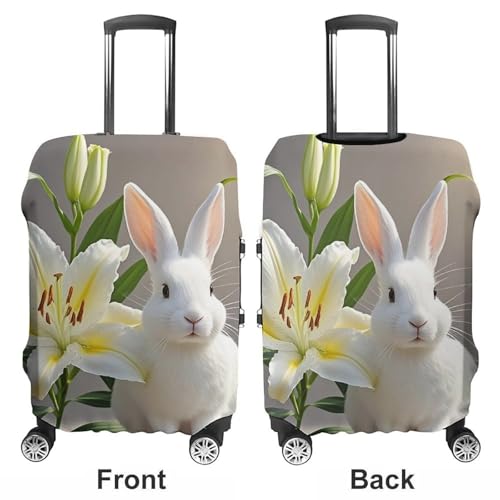 White Rabbit And Lilies Printed Luggage Cover Protector, Fits 18-32 Inch Luggage3