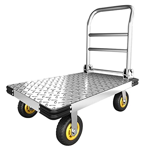 Push Cart Dolly Heavy-Duty Platform Truck Cart with Swivel Wheel 2200 LBS Capacity Foldable Flatbed Cart Large Steel Platform Dolly Cart for Groceries, Garage, Warehouse (36'X 24')
