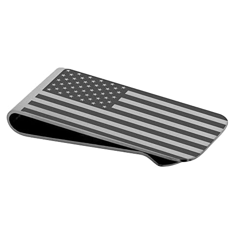 Stainless Steel Patriotic USA American Flag Stars Men Backside Money Wallet Gray Money Clip Cover