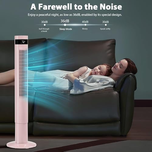 Image of Antarctic Star Tower Fan 85Oscillating Fan Quiet Cooling 12H Timer Remote Control Bladeless Electric 3 Speeds Wind 3 Modes, 42INCH, PINK
