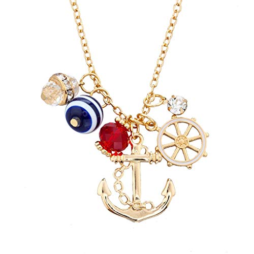 LUX ACCESSORIES Sailor Nautical Cluster Anchor Ship Wheel Charm Necklace2