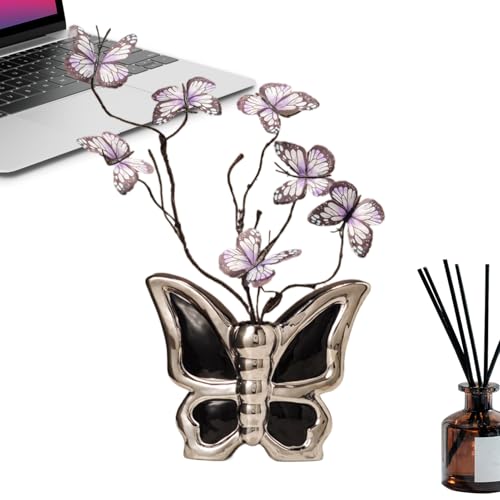 Decoración de mesa para salón con jarrones rústicos de mariposas 2