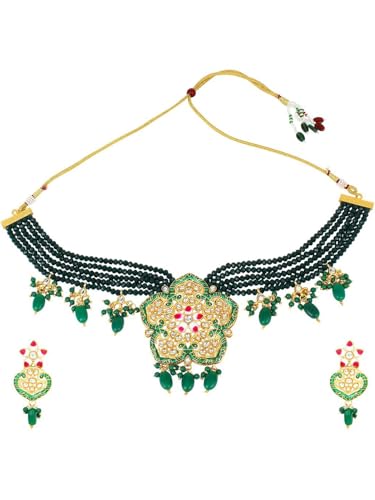 Juego de joyas chapado en oro DMZ-2985 con cuentas verdes de latón elegancia sutil