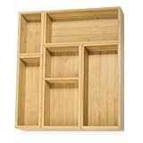 JPPSUJJ 5 Pack Bamboo Drawer Organizer Set, Multi-Use Junk Drawer Organizer for Bathroom, Kitchen, Office, Jewelry, Makeup