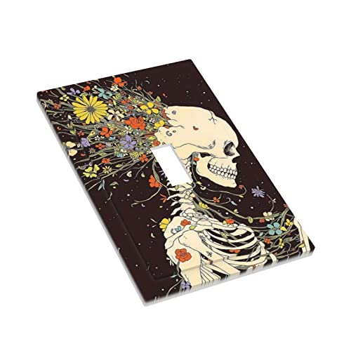 Skull Floral Skeleton Light Switch Cover 1 Gang Single Toggle Outlet Wall Plate Cover Faceplate Halloween Gothic Human Daisy Flower Universe Galaxy Moon Bohemia Hippie Art Bathroom Bohemian Decor #TOP2