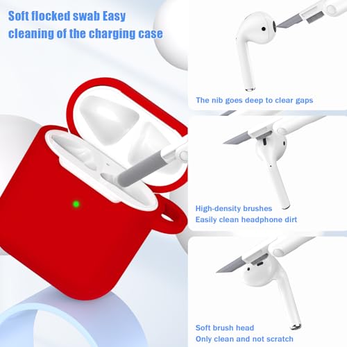 MHYALUDO Compatible with Airpods Case Cover with Cleaning Kit & Keychain, Compatible with Airpods 2nd Generation 2019,1st Gen 2016, Soft Protective Compatible with Apple AirPods Case,Red - Image 4