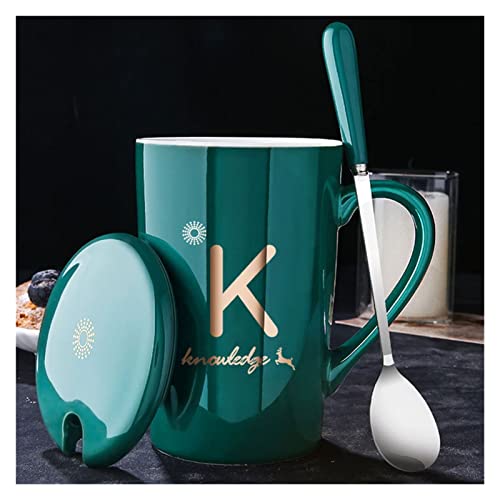 ZZDXW Mugs De Cafe，Taza Personalizada con Texto，Taza De Café De Cerámica con Tapa Y Cuchara，Taza De Porcelana Blanco Negro Azul Marino Taza Desayuno Grande 380ml, Regalo Original Hombre/Mujer Mug
