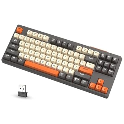 ATTACK SHARK x FREEWOLF M87 80% Teclado Inalámbrico para Juegos, 87 Teclas TKL RGB Sensación Mecánica SA PBT Teclado Bluetooth/Modo Dual 2.4Ghz, QWERTY, Batería 4000mAH para Mac/Win - Gris/Naranja