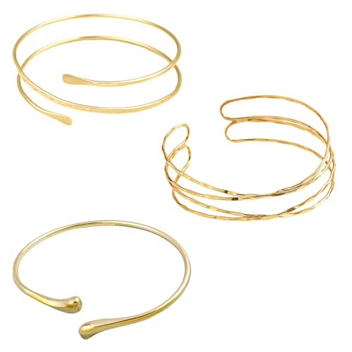 ZeBQrphio Gold Arm Cuff Fashion Arm Bracelet Upper Arm Gold Arm Cuff Upper Arm Adjustable Metal Arm Cuffs for Daily Wear and Special Occasions 3 Piece Gold Arm Bracelet Set