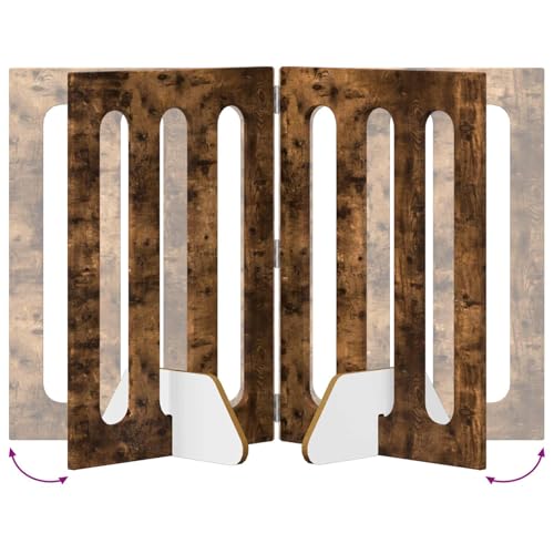 kithwjll Faltbarer Haustierzaun aus Holzwerkstoff in geräucherter Eiche 2 Stück, 50 x 90 cm Panels mit 180° Drehung, einfacher Aufbau ohne Bohren, Stabiler Hundeauslauf für Innenbereich-6