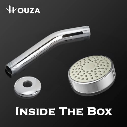 Image of HOUZA Square Shower Head for Bathroom | 4 Inch Single Flow Overhead Shower with Arm | Adjustable Bathroom Shower with Even Water Flow & Rust Resistant | Anti-Clog Silicone Nozzles for Wall Mounting