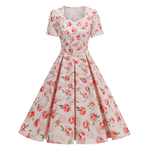 Pink 1950s Dresses for Women UK - Floral, Vintage, A Line, Swing, Short Sleeve, Square Neck, Long, Skater, Midi, Rockabilly, Tea Party, Cocktail, Prom, Wedding Guest, Elegant Dresses
