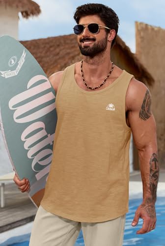 Image of VOGSTART Mens Graphic Muscle Tank Top Beach Slub Cotton Sleeveless Shirts | Design, Print, Casual, Summer, Vacation, Holiday, Surf, Hawaiian, Workout, Vintage, Tropical