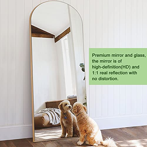 Image of NeuType 71 inchx32 inch Arched Full Length Mirror Floor Mirror with Stand Large Bedroom Mirror Modern Shape Wall Mounted Mirror Hanging or Leaning Against Wall, Wood Frame, Gold