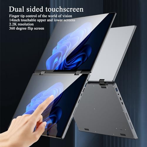 Laptop z Ekranem Dotykowym, Podwójny Notebook 14 Cali, 16 GB Pamięci DDR4 i 1 TB SSD, z wirtualną klawiaturą dotykową, możliwość Obracania i Składania o 360 Stopni (-2612230480612)
