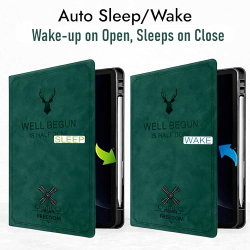 Image of ProElite Cover for Lenovo Idea Tab Plus 12.1 inch 2025 Case Cover, Deer Smart Flip Case Cover for Lenovo Idea Tab Plus 12.1 inch 2025 Tablet with Pen Holder, Dark Green
