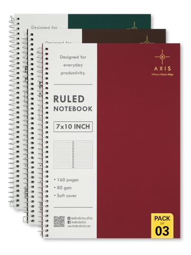 Image of DOODLE B5 Spiral Notebook Set of 3 | 7 x 10 Inch Large Ruled Notebooks | 160 Lined Pages, 80 GSM Thick Paper | Soft Cover Journal for Study, Office, Work & Note Taking (AXIS)