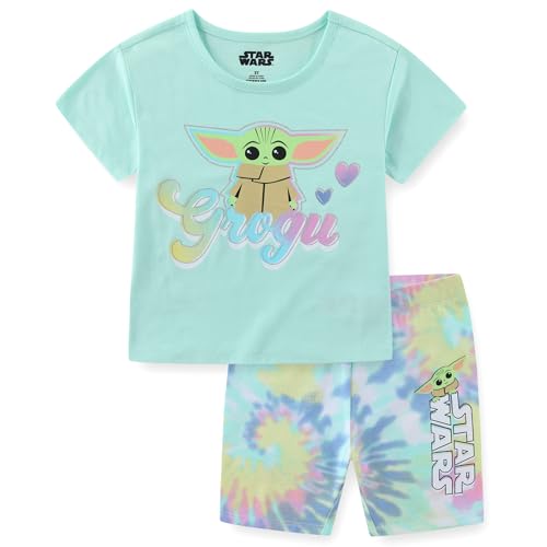 STAR WARS Grogu Girls Short Sleeve T-Shirt and Bike Short Set for Toddler and Big Kids