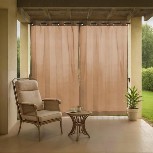 Image of HIPPO HDPE Coated Waterproof Outdoor Balcony Curtain 260 GSM - Rain, Sun & Dust Protection Light Filtering Curtains for Home, Garden, Veranda & Hotel (4 Feet X 7.5 Feet, 2IN1 Bamboo-Mocha, 1 PC)