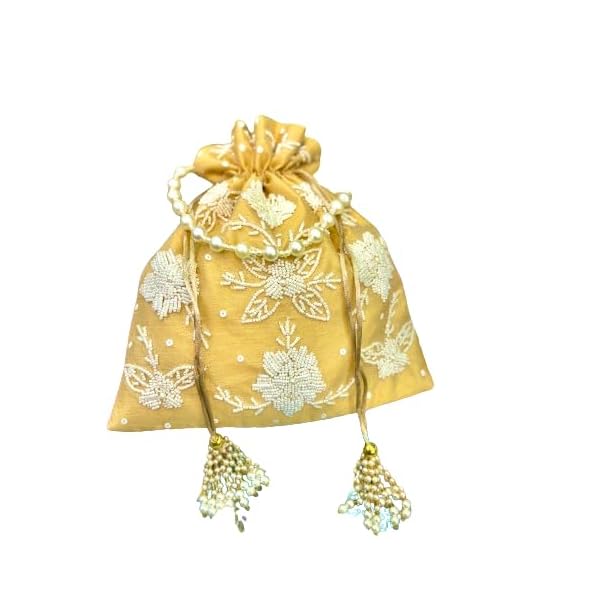 Elegant Potli Bag – Traditional Silk Pouch with Drawstring Closure Yellow