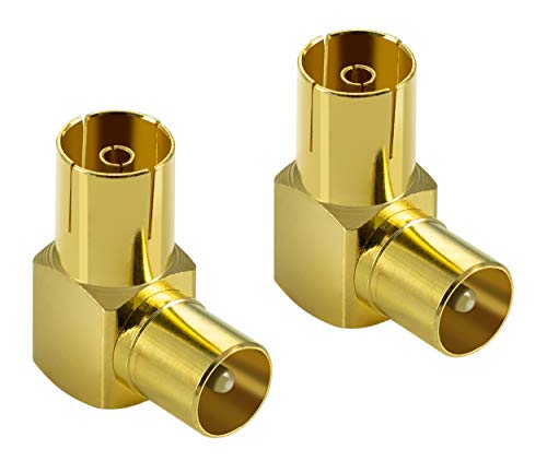Poppstar 2X Adaptateur d'antenne TV pour Angle (coudé à 90 degrés) (fiche d'antenne IEC vers Prise d'antenne) Fiche TV coudée pour Les connexions d'antenne, Radio, TV, Satellite, dorés Cover